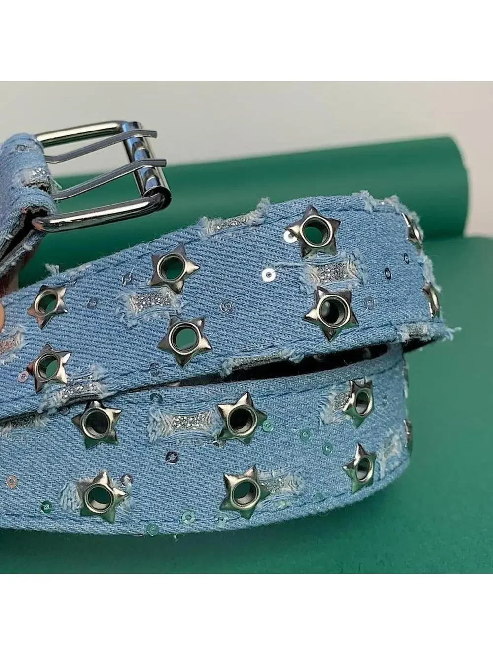 Cyber Y2k 2000s denim sparkle style studded punk teen belt. Great addition to